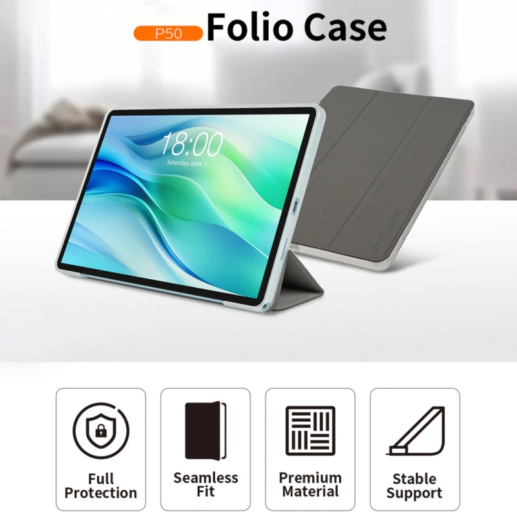 For Teclast P50 3-Fold Holder Folio Leather Tablet Smart Case(Grey) - Teclast by TECLAST | Online Shopping UK | buy2fix