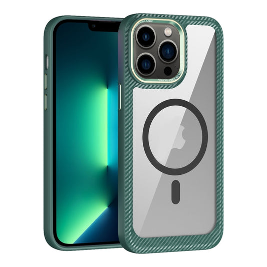 For iPhone 13 Pro Max MagSafe Carbon Fiber Transparent Back Panel Phone Case(Green) - iPhone 13 Pro Max Cases by buy2fix | Online Shopping UK | buy2fix