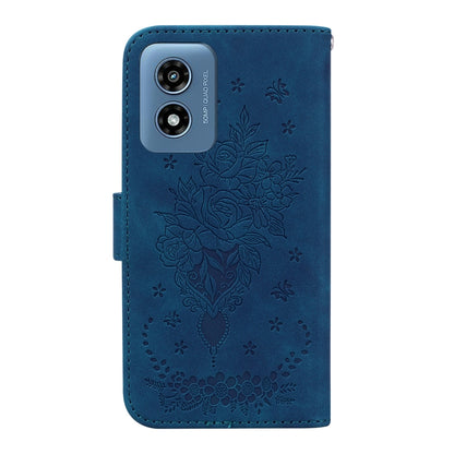 For Motorola Moto G Play 4G 2024 Butterfly Rose Embossed Leather Phone Case(Blue) - Motorola Cases by buy2fix | Online Shopping UK | buy2fix