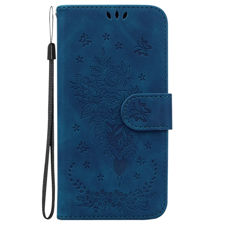 For Tecno Spark 30C Butterfly Rose Embossed Leather Phone Case(Blue) - Tecno Cases by buy2fix | Online Shopping UK | buy2fix