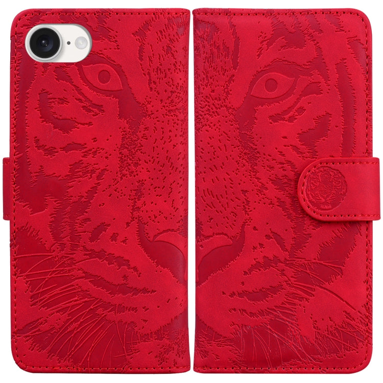 For iPhone SE 2024 Tiger Embossing Pattern Leather Phone Case(Red) - More iPhone Cases by buy2fix | Online Shopping UK | buy2fix