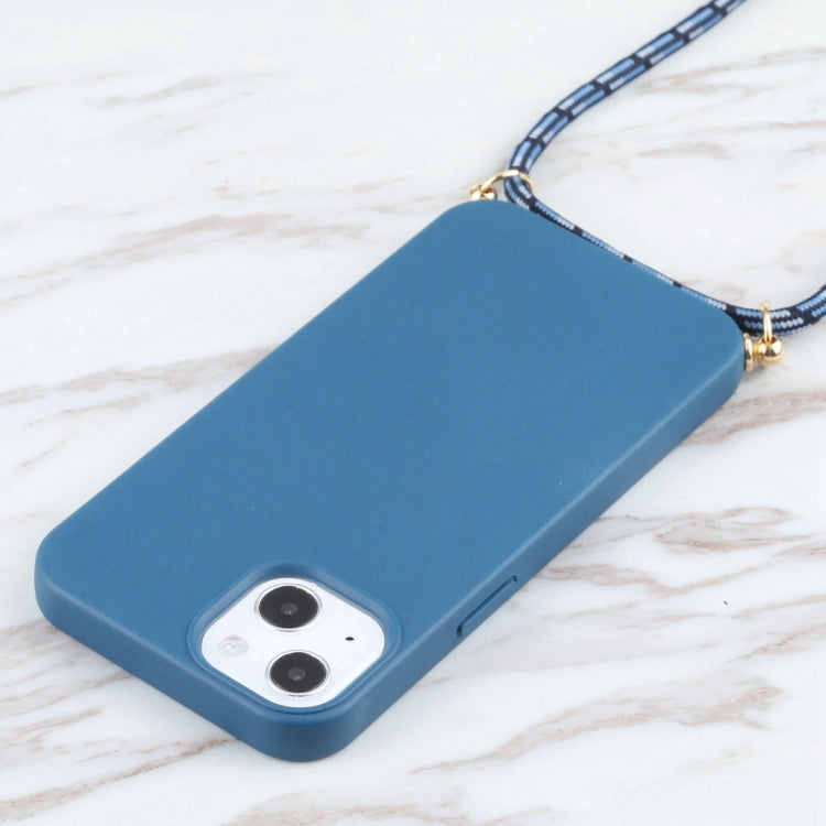 For iPhone 16 Pro Wheat Straw TPU Shockproof Phone Case with Neck Lanyard(Blue) - iPhone 16 Pro Cases by buy2fix | Online Shopping UK | buy2fix