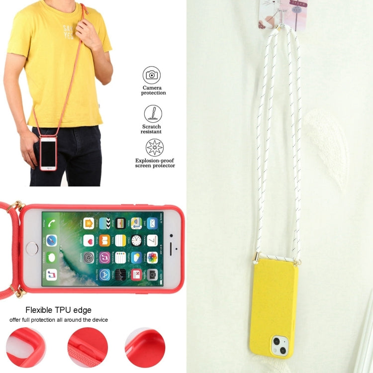 For iPhone 16 Plus Wheat Straw TPU Shockproof Phone Case with Neck Lanyard(Yellow) - iPhone 16 Plus Cases by buy2fix | Online Shopping UK | buy2fix