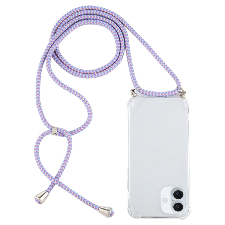 For iPhone 16 Four-Corner Shockproof Transparent TPU Case with Lanyard(Purple Blue Yellow) - iPhone 16 Cases by buy2fix | Online Shopping UK | buy2fix