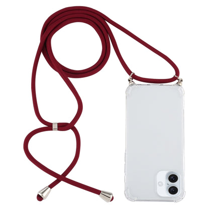 For iPhone 16 Four-Corner Shockproof Transparent TPU Case with Lanyard(Wine Red) - iPhone 16 Cases by buy2fix | Online Shopping UK | buy2fix