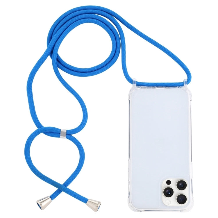 For iPhone 16 Pro Max Transparent Acrylic Airbag Shockproof Phone Protective Case with Lanyard(Blue) - iPhone 16 Pro Max Cases by buy2fix | Online Shopping UK | buy2fix