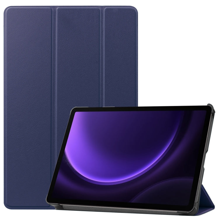 For Samsung Galaxy Tab S9 FE Custer Pure Color 3-Fold Holder Smart Leather Tablet Case(Dark Blue) - Galaxy Tab S9 FE by buy2fix | Online Shopping UK | buy2fix