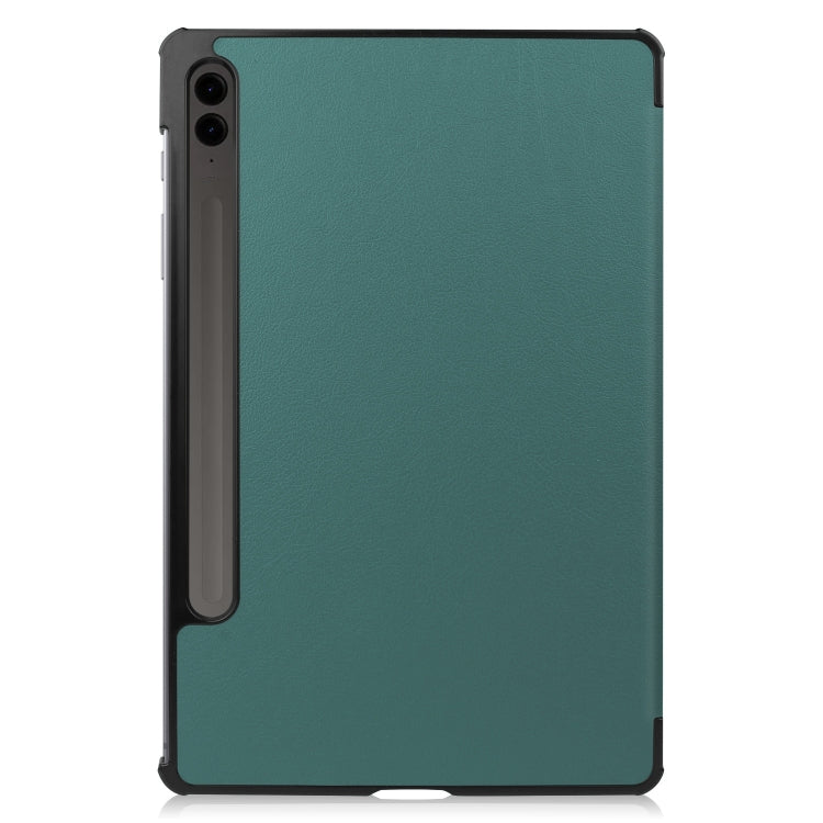 For Samsung Galaxy Tab S9 FE+ Custer Pure Color 3-Fold Holder Smart Leather Tablet Case(Dark Green) - Galaxy Tab S9 FE+ by buy2fix | Online Shopping UK | buy2fix