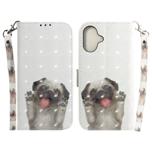 For iPhone 16 Plus 3D Colored Horizontal Flip Leather Phone Case(Pug) - iPhone 16 Plus Cases by buy2fix | Online Shopping UK | buy2fix