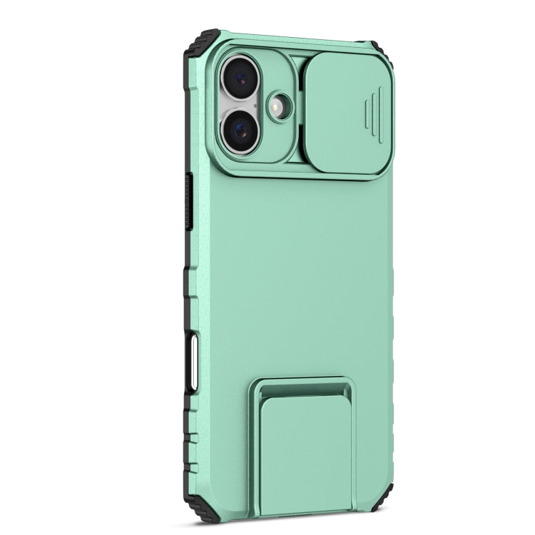 For iPhone 16 Stereoscopic Holder Sliding Camshield Phone Case(Light Blue) - iPhone 16 Cases by buy2fix | Online Shopping UK | buy2fix