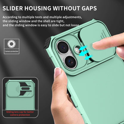 For iPhone 16 Stereoscopic Holder Sliding Camshield Phone Case(Light Blue) - iPhone 16 Cases by buy2fix | Online Shopping UK | buy2fix