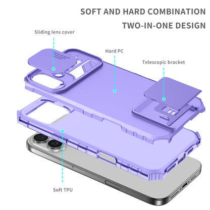 For iPhone 16 Stereoscopic Holder Sliding Camshield Phone Case(Purple) - iPhone 16 Cases by buy2fix | Online Shopping UK | buy2fix