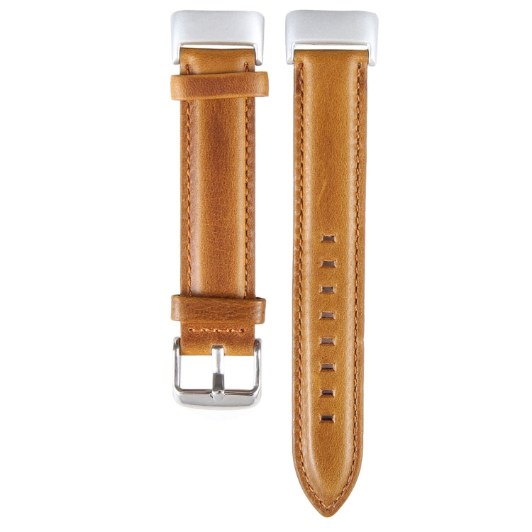 For Fitbit Charge 5 18mm Bamboo Joint Texture Genuine Leather Watch Band(Light Brown) - Watch Bands by buy2fix | Online Shopping UK | buy2fix