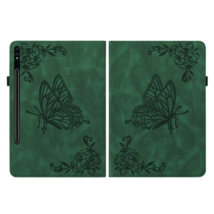 For Samsung Galaxy Tab S9+ Butterfly Flower Embossed Leather Tablet Case(Green) - Galaxy Tab S9+ Cases by buy2fix | Online Shopping UK | buy2fix