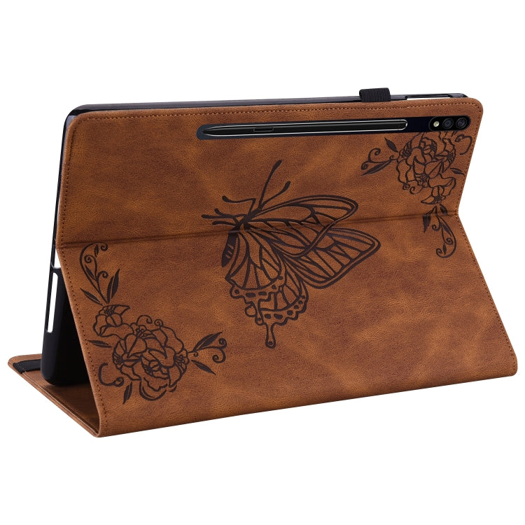 For Samsung Galaxy Tab S9+ Butterfly Flower Embossed Leather Tablet Case(Brown) - Galaxy Tab S9+ Cases by buy2fix | Online Shopping UK | buy2fix