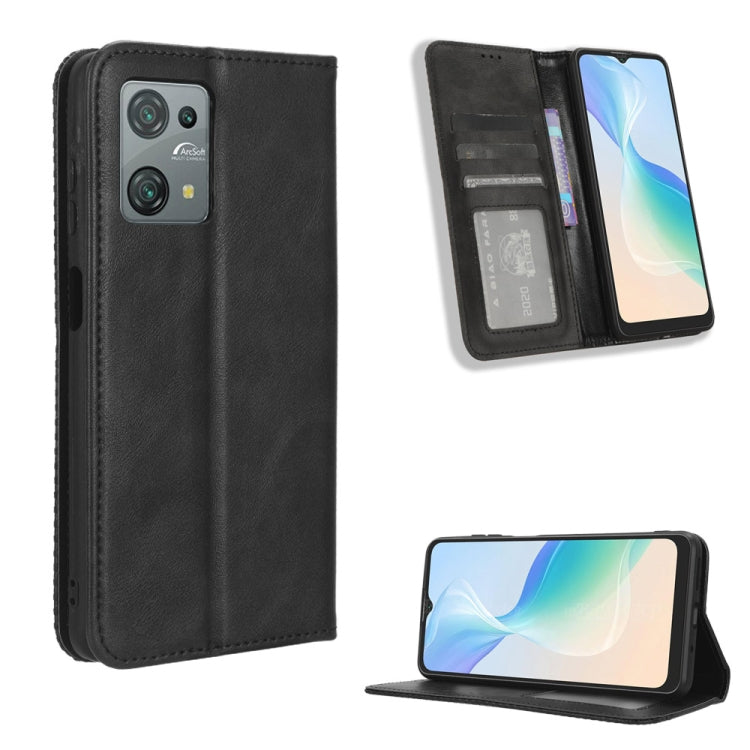 For Blackview Oscal C30 / C30 Pro Magnetic Buckle Retro Texture Leather Phone Case(Black) - More Brand by buy2fix | Online Shopping UK | buy2fix