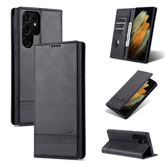 For Samsung Galaxy S24 Ultra 5G AZNS Magnetic Calf Texture Flip Leather Phone Case(Black) - Galaxy S24 Ultra 5G Cases by AZNS | Online Shopping UK | buy2fix