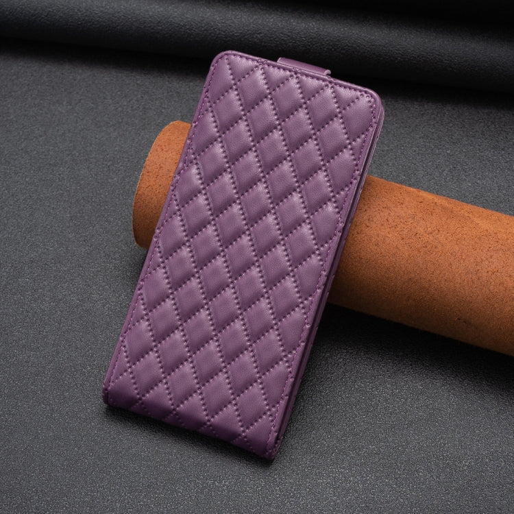 For iPhone 16 Plus Diamond Lattice Vertical Flip Leather Phone Case(Dark Purple) - iPhone 16 Plus Cases by buy2fix | Online Shopping UK | buy2fix