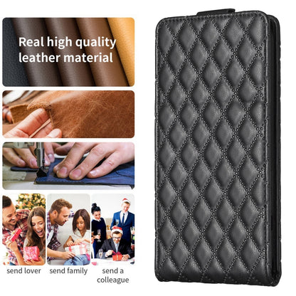 For iPhone 16 Diamond Lattice Vertical Flip Leather Phone Case(Black) - iPhone 16 Cases by buy2fix | Online Shopping UK | buy2fix