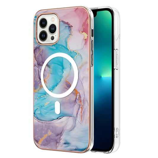 For iPhone 15 Pro Marble Pattern Dual-side IMD Magsafe TPU Phone Case(Blue Marble) - iPhone 15 Pro Cases by buy2fix | Online Shopping UK | buy2fix