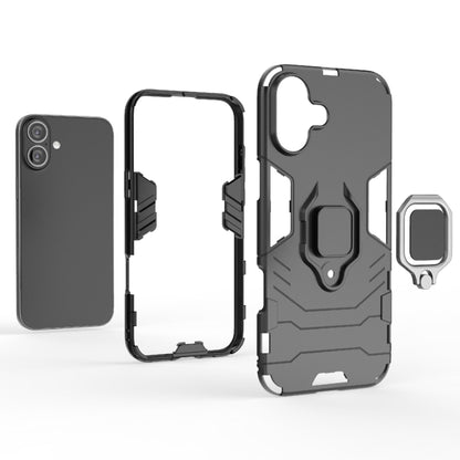 For iPhone 16 Plus Shockproof PC + TPU Holder Phone Case(Black) - iPhone 16 Plus Cases by buy2fix | Online Shopping UK | buy2fix