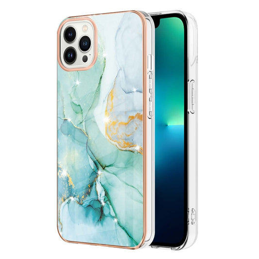 For iPhone 16 Pro Max Electroplating Marble Pattern Dual-side IMD TPU Shockproof Phone Case (Green 003) - iPhone 16 Pro Max Cases by buy2fix | Online Shopping UK | buy2fix