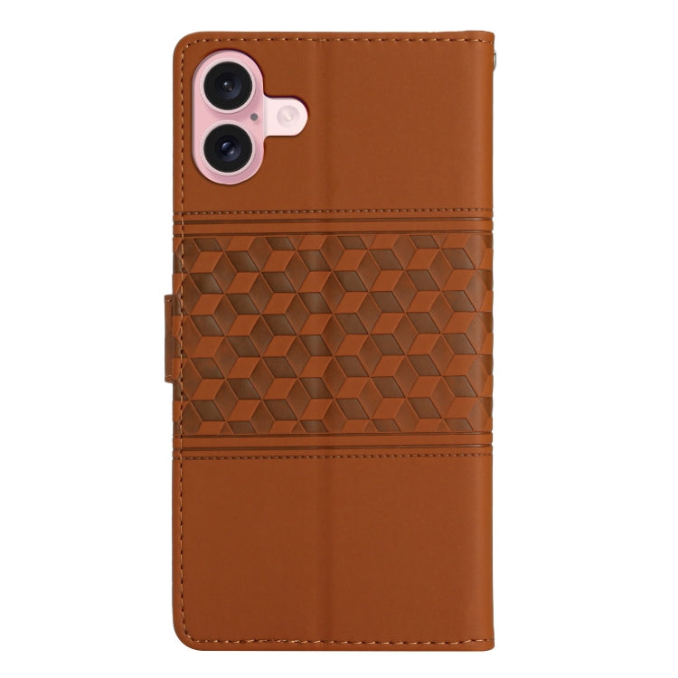 For iPhone 16 Diamond Embossed Skin Feel Leather Phone Case(Brown) - iPhone 16 Cases by buy2fix | Online Shopping UK | buy2fix