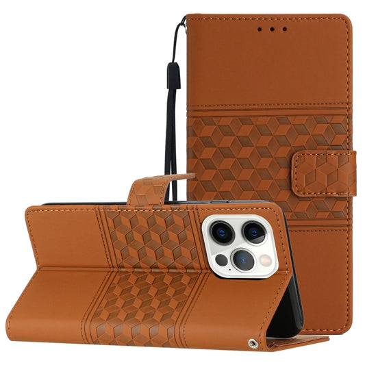 For iPhone 16 Pro Max Diamond Embossed Skin Feel Leather Phone Case(Brown) - iPhone 16 Pro Max Cases by buy2fix | Online Shopping UK | buy2fix