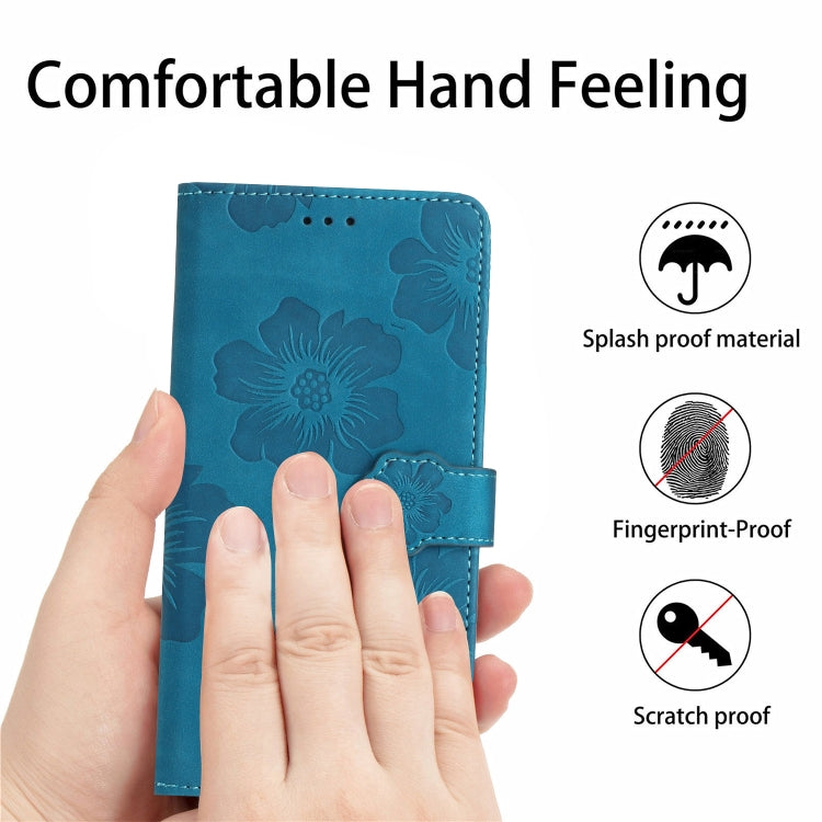 For iPhone 16 Plus Flower Embossing Pattern Leather Phone Case(Blue) - iPhone 16 Plus Cases by buy2fix | Online Shopping UK | buy2fix