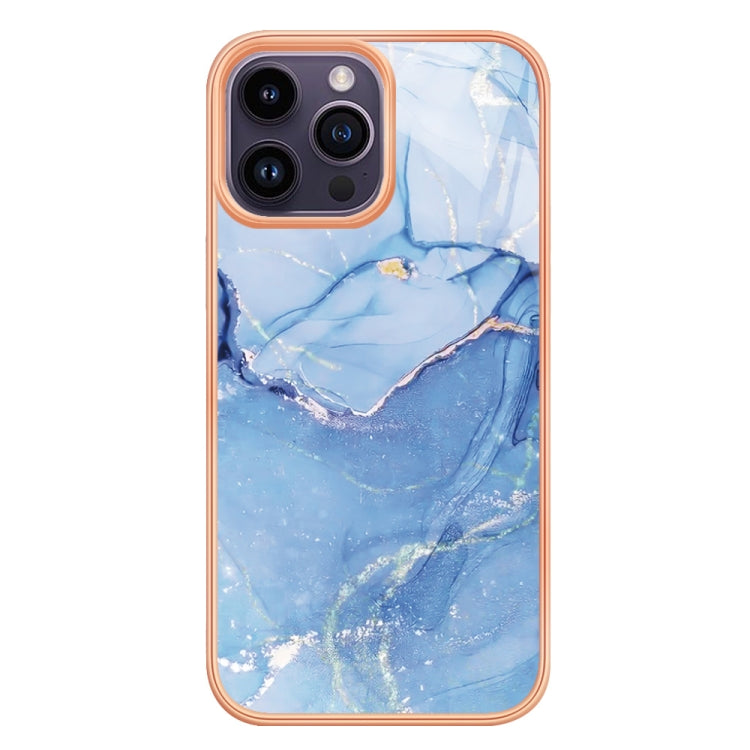 For iPhone 16 Pro Electroplating Marble Dual-side IMD Phone Case(Blue 018) - iPhone 16 Pro Cases by buy2fix | Online Shopping UK | buy2fix