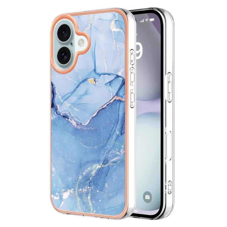 For iPhone 16 Electroplating Marble Dual-side IMD Phone Case(Blue 018) - iPhone 16 Cases by buy2fix | Online Shopping UK | buy2fix