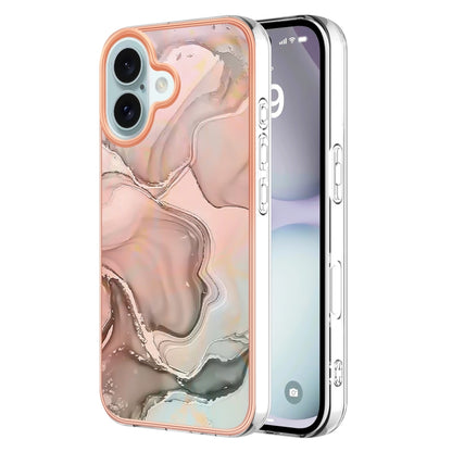 For iPhone 16 Electroplating Marble Dual-side IMD Phone Case(Rose Gold 015) - iPhone 16 Cases by buy2fix | Online Shopping UK | buy2fix