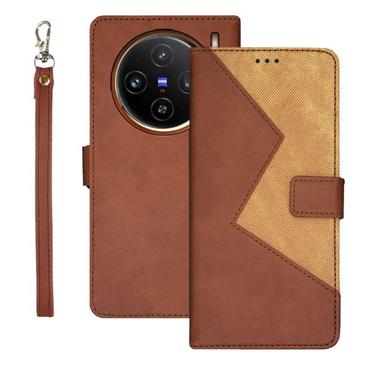 For vivo X100 idewei Two-color Splicing Leather Phone Case(Brown) - X100 Cases by idewei | Online Shopping UK | buy2fix