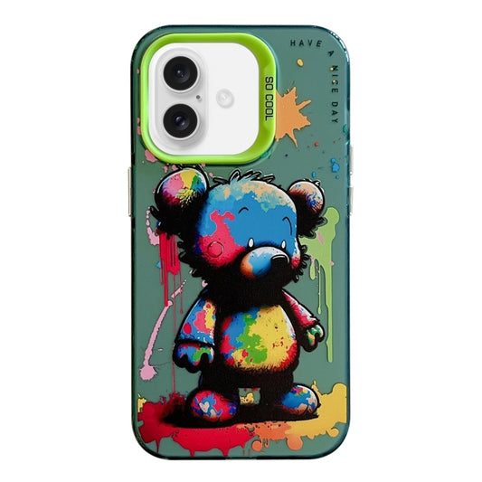 For iPhone 16 Animal Pattern Oil Painting Series PC + TPU Phone Case(Colorful Bear) - iPhone 16 Cases by buy2fix | Online Shopping UK | buy2fix