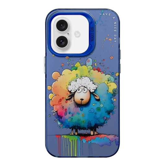 For iPhone 16 Animal Pattern Oil Painting Series PC + TPU Phone Case(Sheep) - iPhone 16 Cases by buy2fix | Online Shopping UK | buy2fix