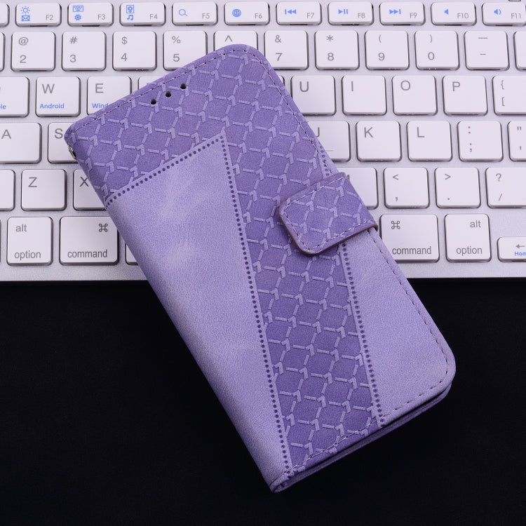 For iPhone 16 Plus Seven-shaped Embossed Leather Phone Case(Purple) - iPhone 16 Plus Cases by buy2fix | Online Shopping UK | buy2fix