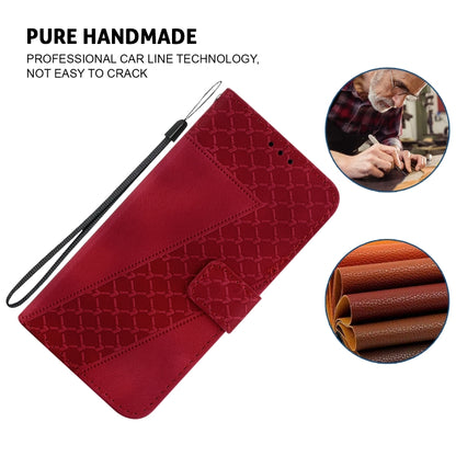 For iPhone 16 Plus Seven-shaped Embossed Leather Phone Case(Red) - iPhone 16 Plus Cases by buy2fix | Online Shopping UK | buy2fix