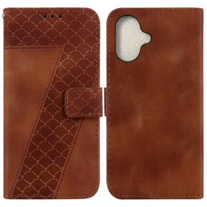 For iPhone 16 Seven-shaped Embossed Leather Phone Case(Brown) - iPhone 16 Cases by buy2fix | Online Shopping UK | buy2fix