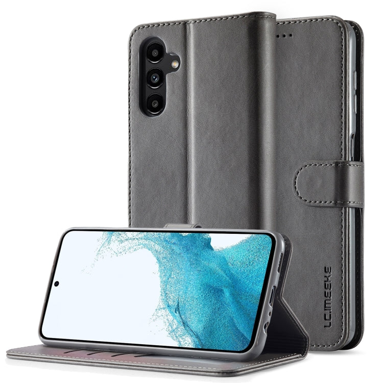 For Samsung Galaxy A05S LC.IMEEKE Calf Texture Leather Phone Case(Grey) - Galaxy Phone Cases by LC.IMEEKE | Online Shopping UK | buy2fix