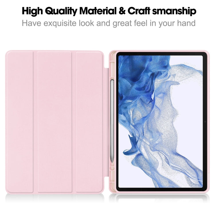 For Samsung Galaxy Tab S9 3-Fold Pure Color TPU Smart Leather Tablet Case with Pen Slot(Pink) - Galaxy Tab S9 Cases by buy2fix | Online Shopping UK | buy2fix