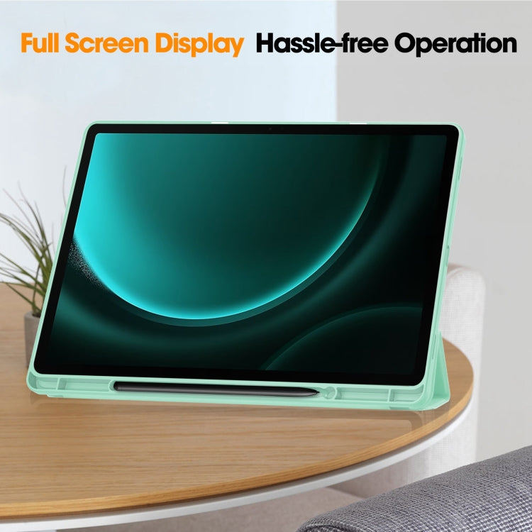 For Samsung Galaxy Tab S9 FE+ 3-Fold Pure Color TPU Smart Leather Tablet Case with Pen Slot(Mint Green) - Galaxy Tab S9 FE+ by buy2fix | Online Shopping UK | buy2fix