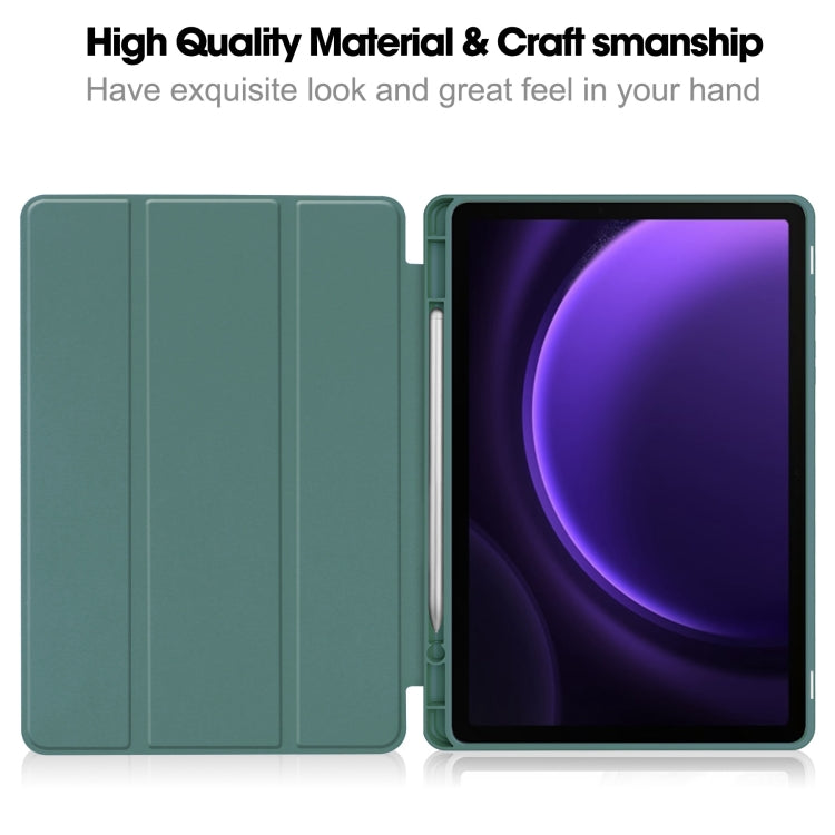 For Samsung Galaxy Tab S9 FE 3-Fold Pure Color TPU Smart Leather Tablet Case with Pen Slot(Dark Green) - Galaxy Tab S9 FE by buy2fix | Online Shopping UK | buy2fix