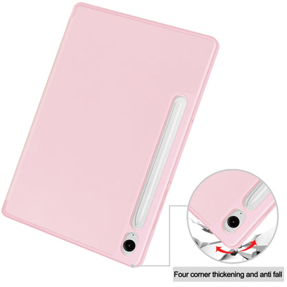 For Samsung Galaxy Tab S9 FE 3-Fold Pure Color TPU Smart Leather Tablet Case with Pen Slot(Pink) - Galaxy Tab S9 FE by buy2fix | Online Shopping UK | buy2fix