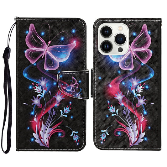 For iPhone 16 Pro 3D Colored Drawing Flip Leather Phone Case(Fluorescent Butterfly) - iPhone 16 Pro Cases by buy2fix | Online Shopping UK | buy2fix