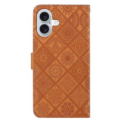 For iPhone 16 Ethnic Style Embossed Pattern Leather Phone Case(Brown) - iPhone 16 Cases by buy2fix | Online Shopping UK | buy2fix