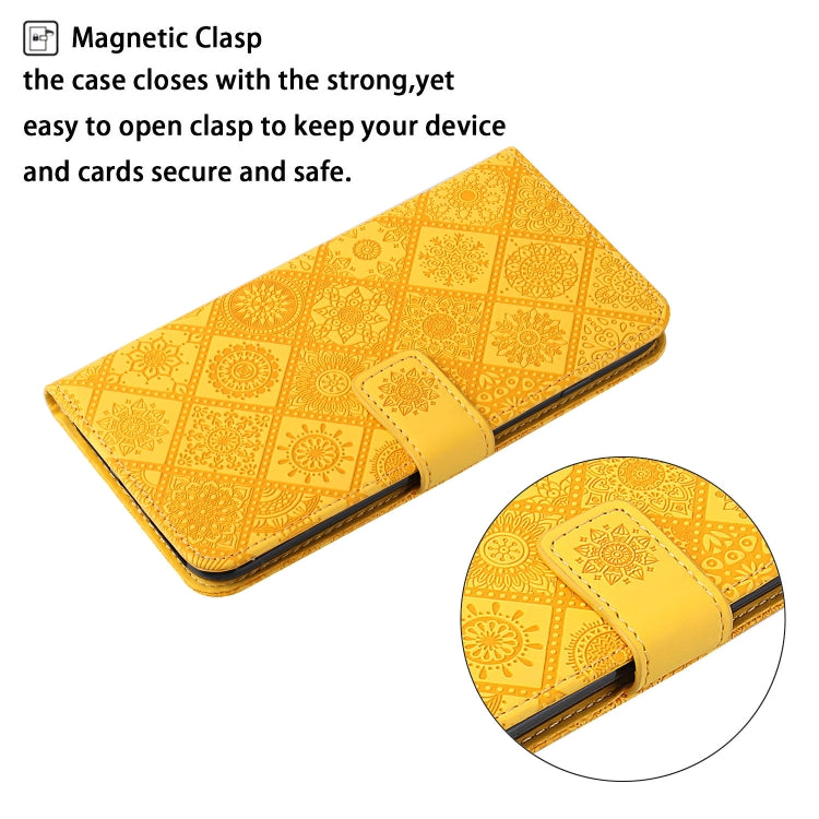 For iPhone 16 Ethnic Style Embossed Pattern Leather Phone Case(Yellow) - iPhone 16 Cases by buy2fix | Online Shopping UK | buy2fix