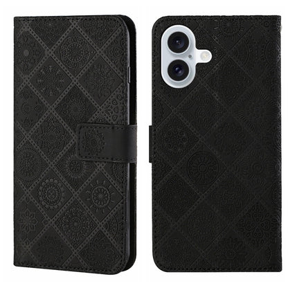 For iPhone 16 Ethnic Style Embossed Pattern Leather Phone Case(Black) - iPhone 16 Cases by buy2fix | Online Shopping UK | buy2fix