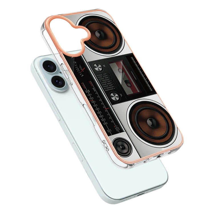 For iPhone 16 Electroplating Marble Dual-side IMD Phone Case(Retro Radio) - iPhone 16 Cases by buy2fix | Online Shopping UK | buy2fix