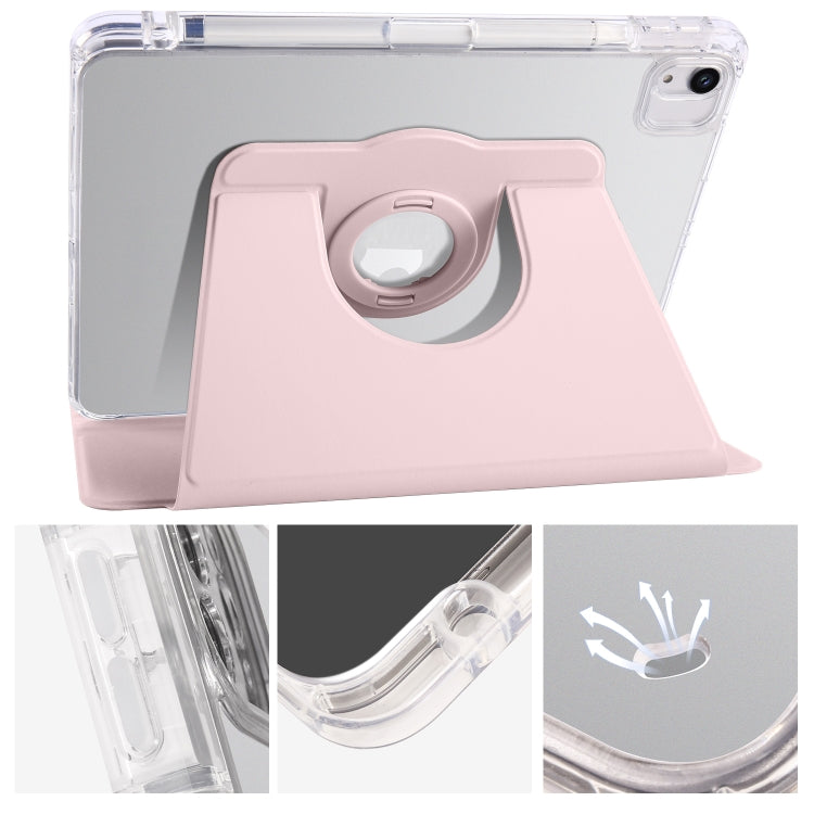 For iPad Air 11 2024 Clear Acrylic 360 Rotation Detachable Leather Tablet Case(Pink) - iPad Air 11 2024 Cases by buy2fix | Online Shopping UK | buy2fix