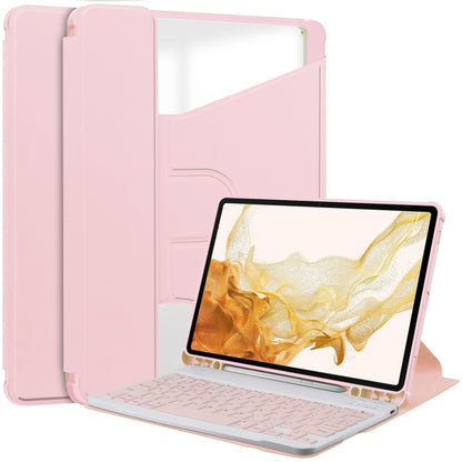 For Samsung Galaxy Tab S9+ 360 Rotation Transparent Smart Leather Case with Keyboard(Pink) - Galaxy Tab S9+ Cases by buy2fix | Online Shopping UK | buy2fix